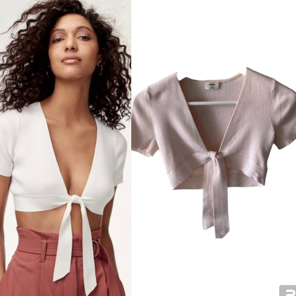 🌞Aritzia Wilfred Elouan Front Tie Kniy Top Size M Blush